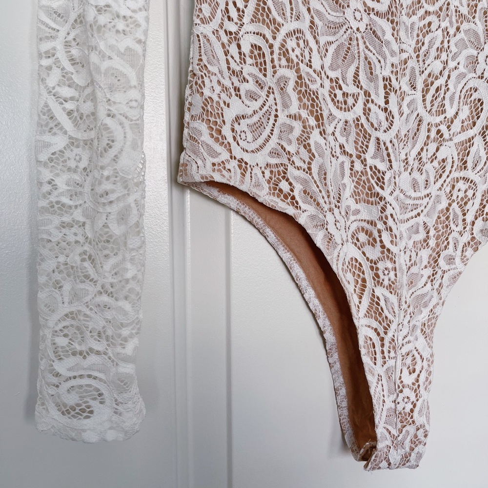 beautiful nude and white lace bodysuit